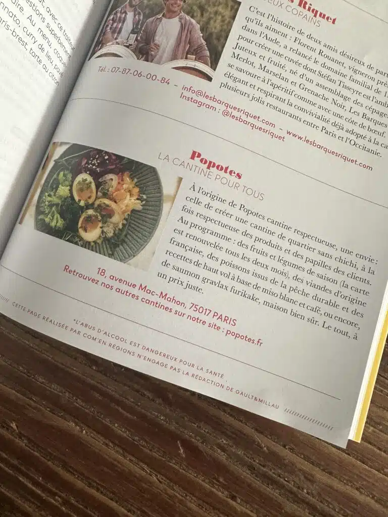 Popotes cantine respectueuse dans le Gault et Millau